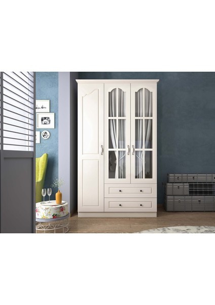 Venita Camlı 3 Kapaklı 2 Çekmeceli Gardırop fiyatları