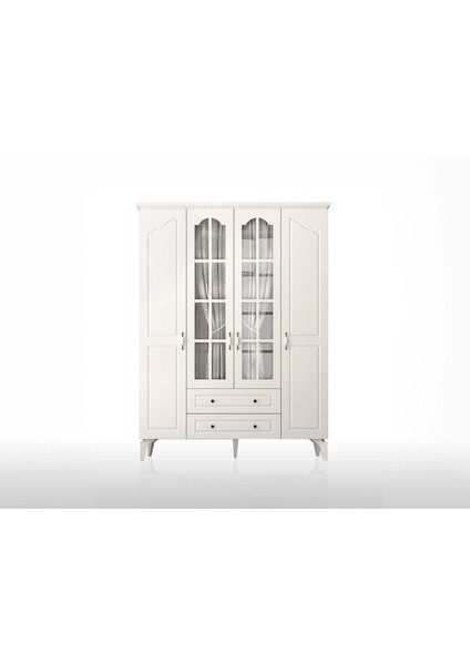 Venita Plus Camlı 4 Kapaklı 2 Çekmeceli Gardırop