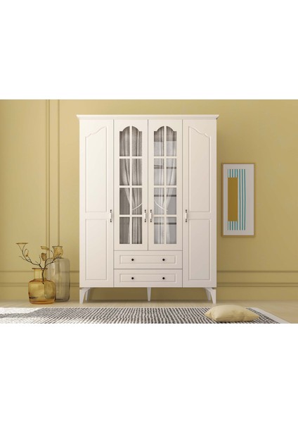 Venita Plus Camlı 4 Kapaklı 2 Çekmeceli Gardırop fiyatları