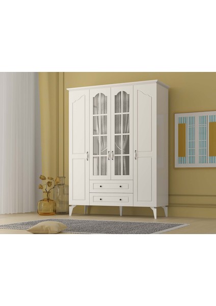 Venita Plus Camlı 4 Kapaklı 2 Çekmeceli Gardırop modelleri