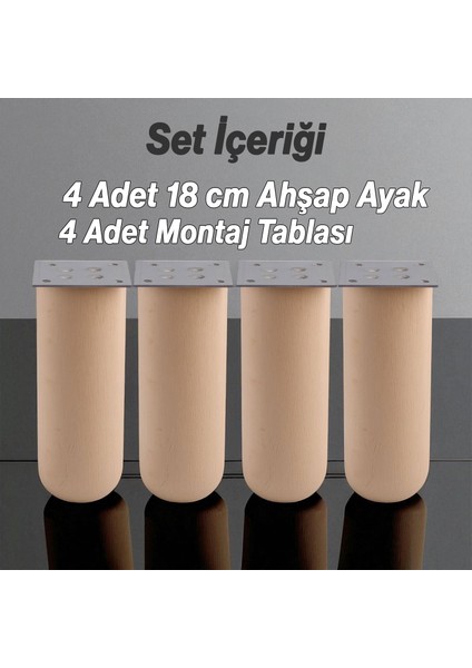 Doğal Ahşap Silindir Ayak 18 cm Set Mobilya Koltuk Kanepe Sehpa Masa Ayağı Ayakları 4 Adet fırsatları