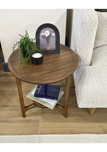 Addis Yuvarlak Raflı Yan Sehpa - Ceviz modelleri