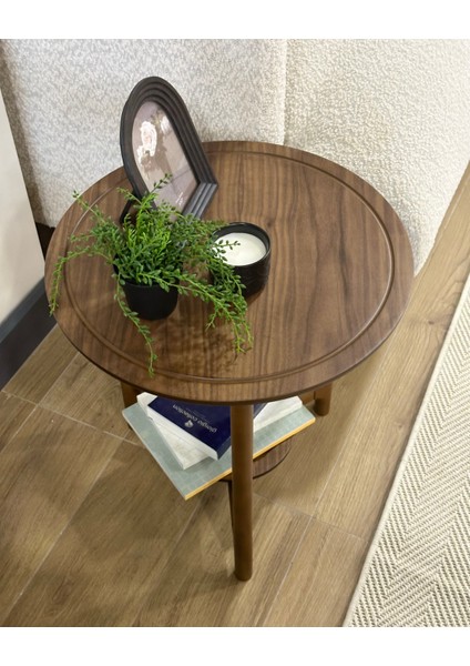 Addis Yuvarlak Raflı Yan Sehpa - Ceviz fırsatları