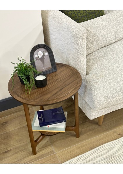 Addis Yuvarlak Raflı Yan Sehpa - Ceviz