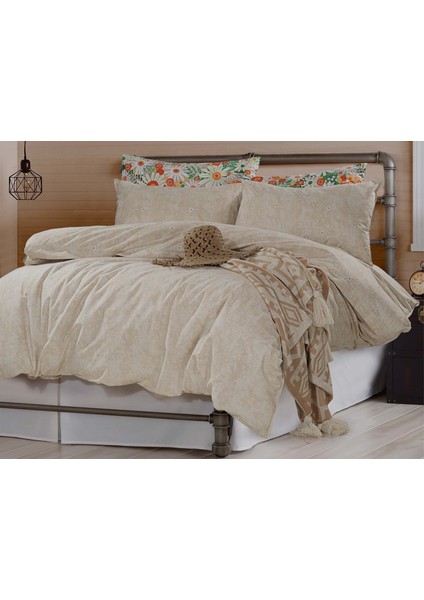 Brode Daisy Çift Kişilik %100 Pamuk Nevresim Seti Bej