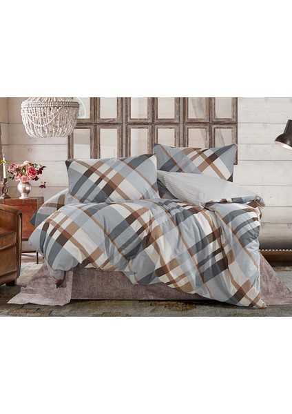 Check Ranforce Tek Kişilik Nevresim Takımı %100 Pamuk Kahverengi