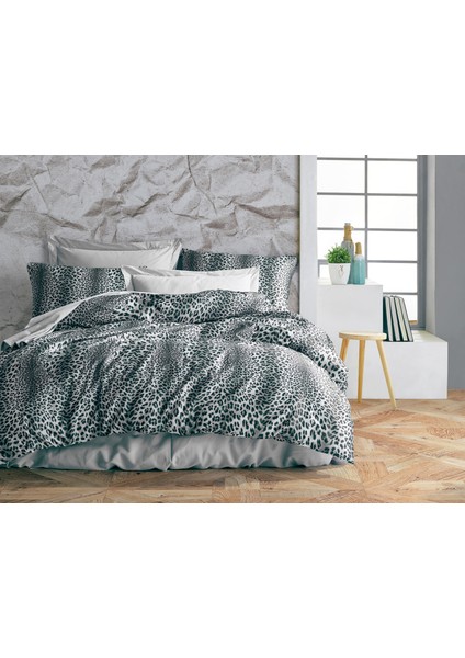 Leopar Çift Kişilik Nevresim Takımı Gri