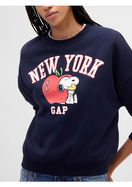 Kadın Lacivert Snoopy Grafikli Gap Logo Sweatshirt modelleri