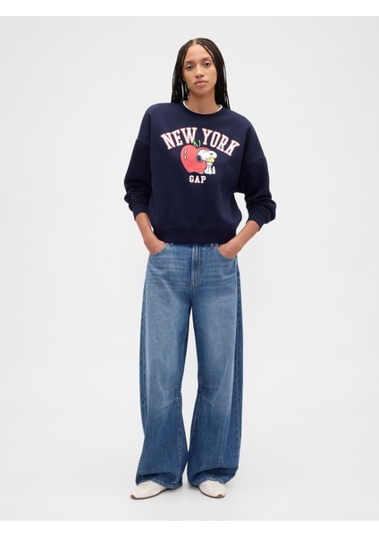 Kadın Lacivert Snoopy Grafikli Gap Logo Sweatshirt fırsatları
