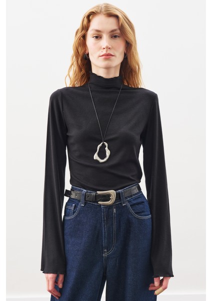 Balıkçı Yaka Bluz Siyah