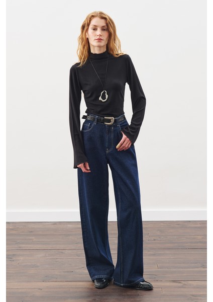 Balıkçı Yaka Bluz Siyah