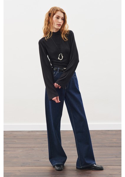 Balıkçı Yaka Bluz Siyah