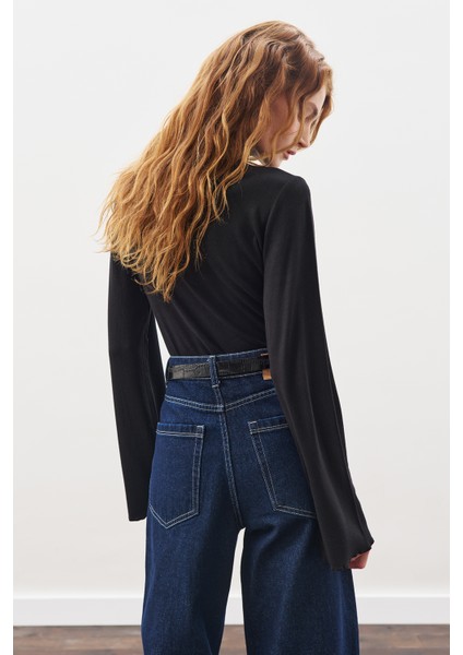 Balıkçı Yaka Bluz Siyah