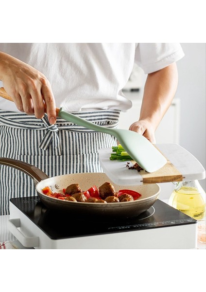 5pcs Silikon Mutfak Mutfak Mekanları Ahşap Saplı Yapışmaz Spatula Pişirme Seti Kızartma Spatula Kepçe Pirinç Kaşığı (Yurt Dışından)