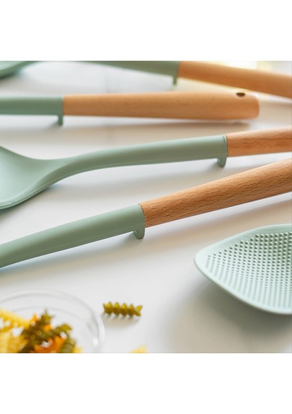 5pcs Silikon Mutfak Mutfak Mekanları Ahşap Saplı Yapışmaz Spatula Pişirme Seti Kızartma Spatula Kepçe Pirinç Kaşığı (Yurt Dışından) fırsatları