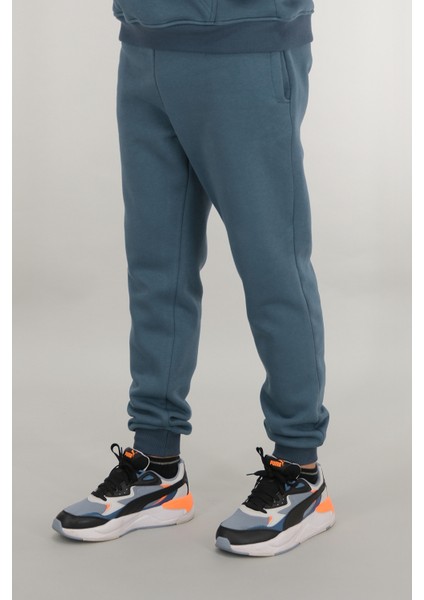 Erkek Petrol Mavisi Eşofman Altı Rahat Kesim 3 Iplik Şardonlu Ipli Ribana Bel