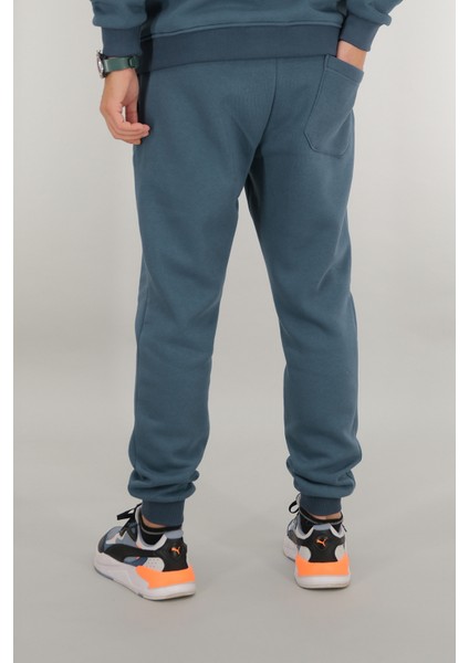 Erkek Petrol Mavisi Eşofman Altı Rahat Kesim 3 Iplik Şardonlu Ipli Ribana Bel