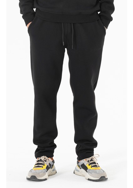 Erkek Siyah Eşofman Altı Rahat Kalıp 3 Iplik Şardonlu Düz Paça modelleri