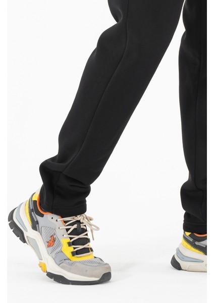 Erkek Siyah Eşofman Altı Rahat Kalıp 3 Iplik Şardonlu Düz Paça