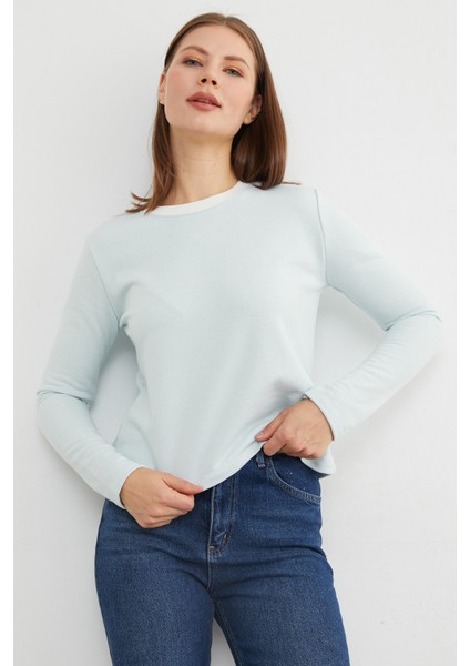 3 Iplik Şardonsuz Yakası Ribanalı Sweatshirt