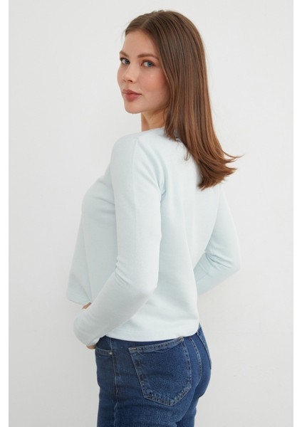 3 Iplik Şardonsuz Yakası Ribanalı Sweatshirt