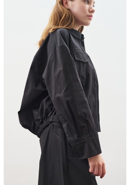 Dikiş Detaylı Bomber Gömlek Siyah