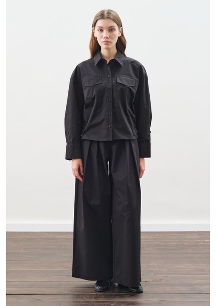 Dikiş Detaylı Bomber Gömlek Siyah