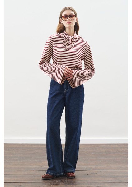 Şal Detaylı Çizgili Tshırt Bordo fiyatları