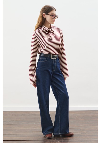 Şal Detaylı Çizgili Tshırt Bordo modelleri