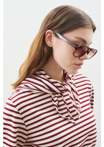 Şal Detaylı Çizgili Tshırt Bordo fırsatları