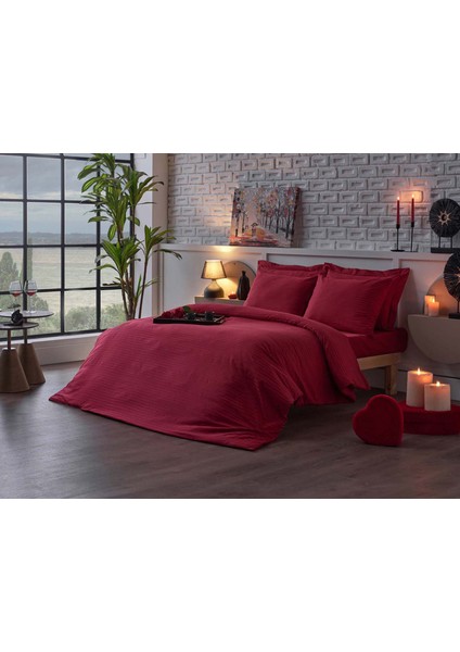 Redlove Pamuk Saten Çift Nevresim Kırmızı
