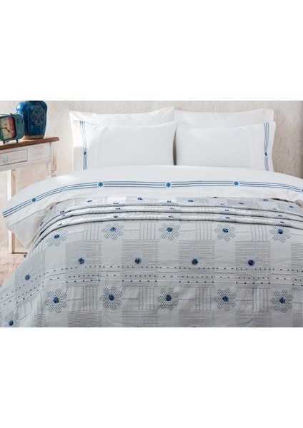 Nazende Nevresim ve Pike Seti Çift Kişilik Indigo