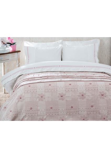 Nazende Nevresim ve Pike Seti Çift Kişilik Pudra