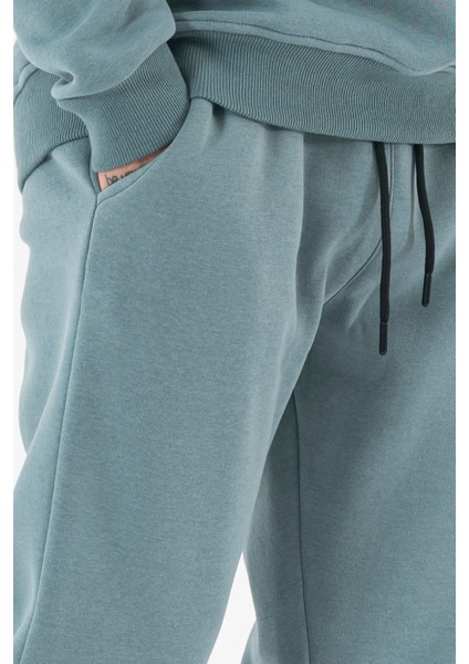 Erkek Açık Mavi Eşofman Altı Rahat Kalıp 3 Iplik Şardonlu Düz Paça