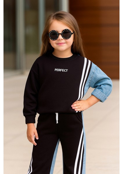 Kız Çocuk Kot Garnili Eşofman Takım, Sweat ve Pantolon Bayramlık modelleri