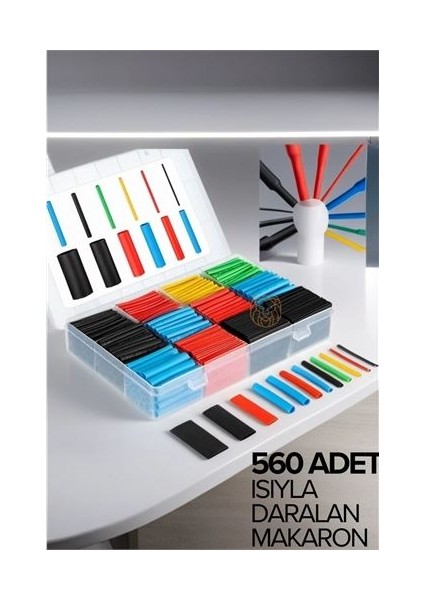 560 Adet Isıyla Daralan Makaron Kablo Koruyucu Kılıf