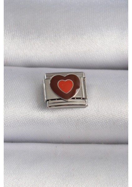 316L Çelik Gümüş Renk Kahverengi Kalp Işlemeli Nomination Charm - TJ-BC1018
