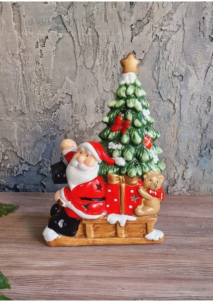 Noel Baba Tasarımlı Işıklı Biblo - Çam Ağacı Detaylı Noel Dekoru | Yılbaşı Hediyelik Süs fiyatları