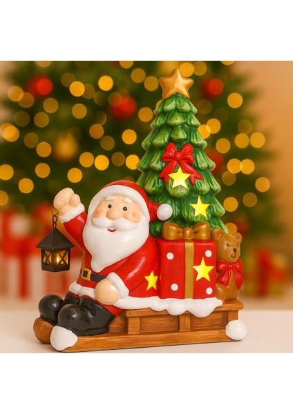 Noel Baba Tasarımlı Işıklı Biblo - Çam Ağacı Detaylı Noel Dekoru | Yılbaşı Hediyelik Süs fırsatları