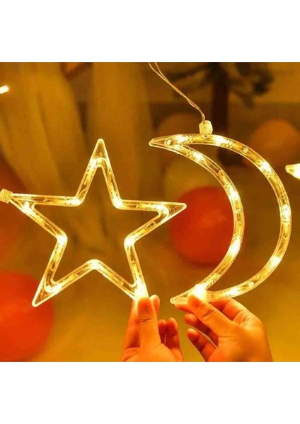 Ay Yıldız Perde LED Işık 3x3 Metre Gün Işığı | 50 Ledli Dekoratif Yılbaşı Oda Aydınlatması fiyatları