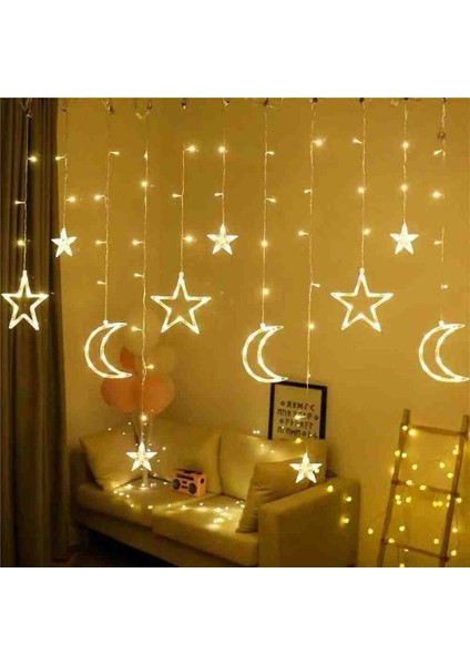 Ay Yıldız Perde LED Işık 3x3 Metre Gün Işığı | 50 Ledli Dekoratif Yılbaşı Oda Aydınlatması indirimleri