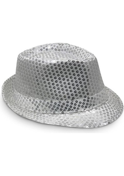 Gümüş Payetli Fötr Şapka Yetişkin Boy