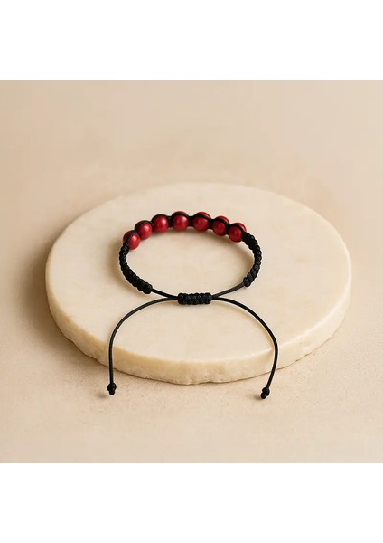 Kırmızı Havlit Doğal Taş Makrome Örgülü Bileklik