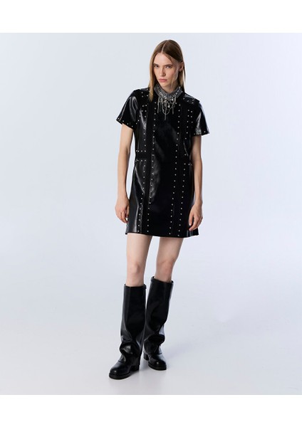 TROK BASKILI DERİ GÖRÜNÜMLÜ ELBİSE TW6250002203001 fiyatları