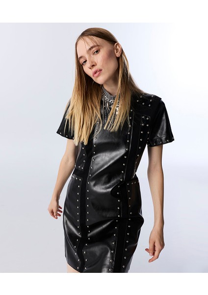 TROK BASKILI DERİ GÖRÜNÜMLÜ ELBİSE TW6250002203001 fırsatları