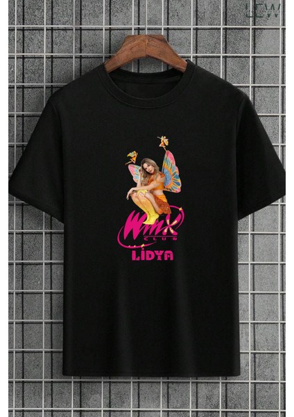 Manifest Lidya Winx Stella Özel Tasarım %100 Pamuk Nefes Alan Kumaş Premium Baskı Siyah Çocuk Tişort