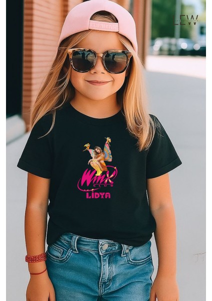 Manifest Lidya Winx Stella Özel Tasarım %100 Pamuk Nefes Alan Kumaş Premium Baskı Siyah Çocuk Tişort fiyatları