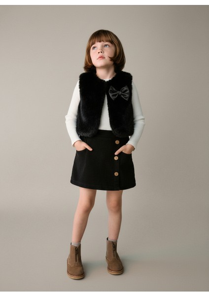 Kız Çocuk Pamuklu Siyah Fiyonklu 3'lü Yelekli Etekli Takım – Zarif Günlük Kombin fiyatları