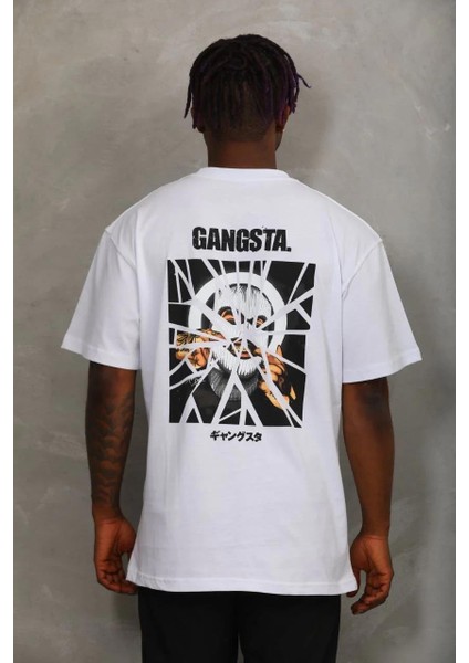 Unisex Oversize Baskılı Bisiklet Yaka T-Shirt - Beyaz indirimleri