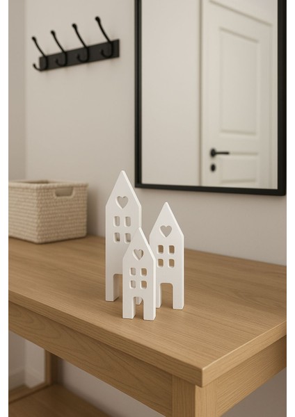 3’lü Seramik Dekor Ev Aksesuarı – Kalp Pencereli